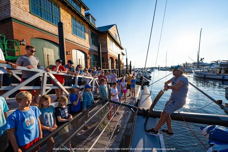 Newport's youth sailors gathered at Midtown Race Club to learn from SailGP USA athletes including Taylor Canfield (right) and Peter Kinney (left) - 2026 M32 U.S. National Championship - photo © Hannah Lee Noll