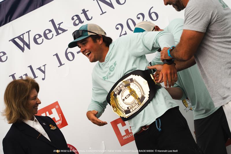 Ian “Pallets” Iles-Lee with the winners belt - 2026 M32 U.S. National Championship photo copyright Hannah Lee Noll taken at New York Yacht Club and featuring the M32 class