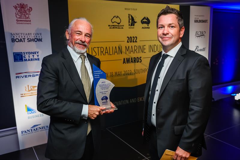 Jeremy Spear, Spear Green Design presented with a 2022 Australian Marine Industry Award by Brenton Fischer, Sydney City Marine photo copyright Salty Dingo taken at  and featuring the Marine Industry class