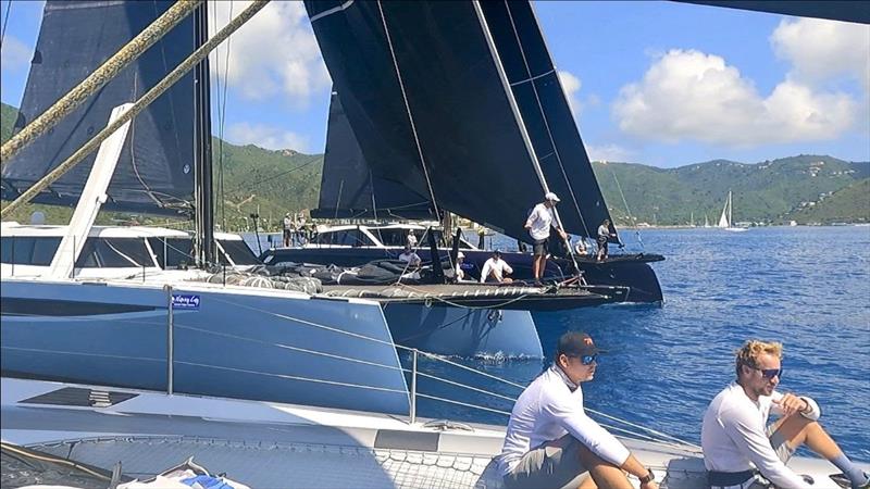 Tight start between the trio of maxi cats at the BVI Spring Regatta & Sailing Festival photo copyright Helena Darvelid / Allegra taken at Royal BVI Yacht Club and featuring the Maxi Cat class