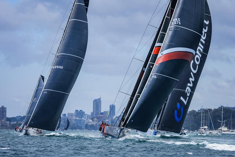 Supermaxis exit Sydney Harbour - 2021 Rolex Sydney Hobart Yacht Race - photo © Salty Dingo