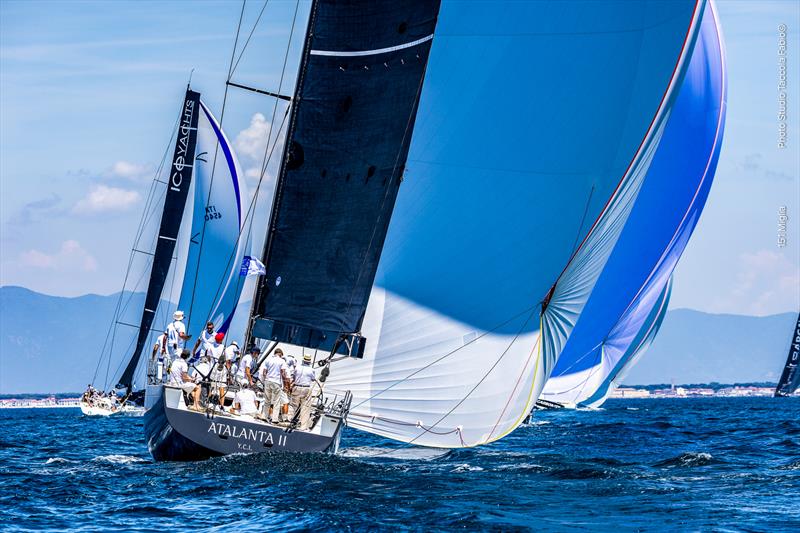 Carlo Puri Negri's 80ft Atalanta II chases Nice to the turning mark off Marina di Pisa photo copyright Fabio Taccola taken at Yacht Club Livorno and featuring the Maxi class