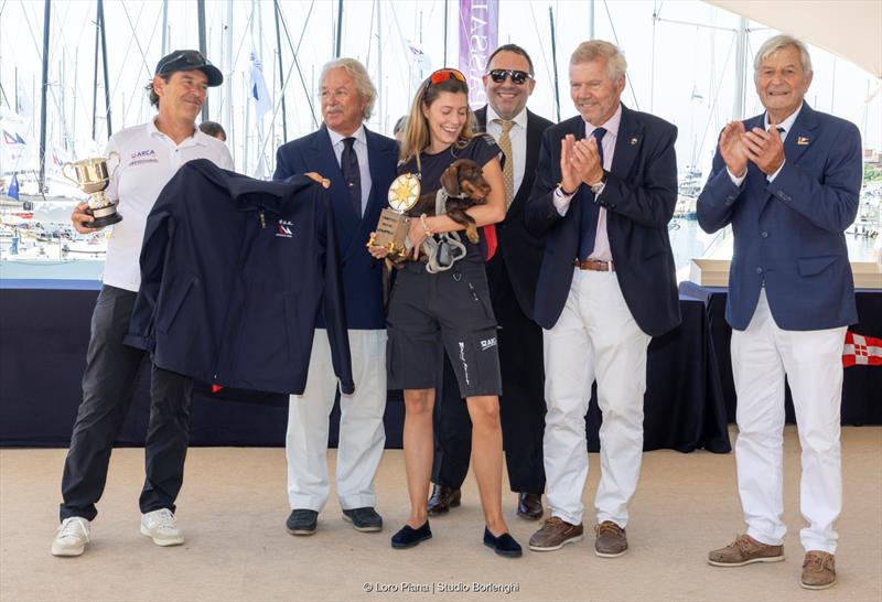 ARCA SGR's Furio Benussi (left) receives the Levainville Trophy for line honours - with Pier Luigi Loro Piana, and YCI and SNST Presidents Carlo Cameli and Pierre Roinson - photo © Loro Piana / Studio Borlenghi