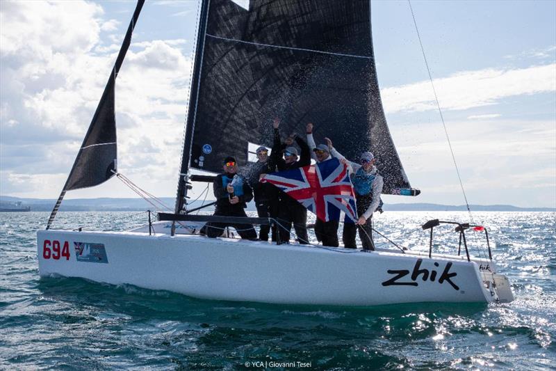 Miles Quinton's ZHIK RACE TEAM (GBR) with Geoff Carveth, Oliver Wells, Giacomo Conti, and Sara Zuppin - Melges 24 World Championship 2025, Trieste, Italy - photo © YCA / Giovanni Tesei