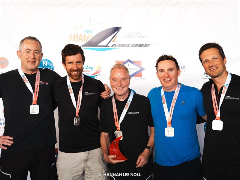 Stuart Simpson with Bernard Fitzpatrick, Fred Kemp, Sam Hunt and Marty O'Leary of BARBARIANS GBR691 - Melges 24 North American Championship 2025, Bacardi Winter Series 2026 Event No 1 - Miami, FL, USA - photo © Hannah Lee Noll