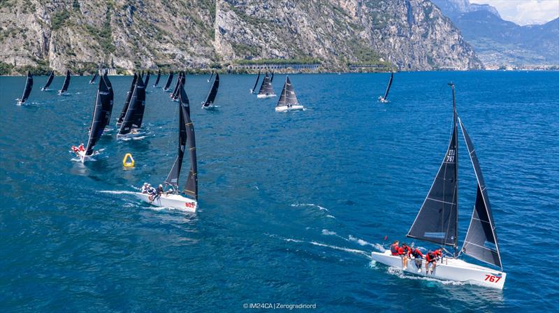 AKUA ITA767 by Sergio Caramel leading the pack - Melges 24 Italian National Championship 2026 - Melges 24 European Sailing Series 2026 - Fraglia Vela Riva, Riva del Garda, Italy - photo © IM24CA | Zerogradinord