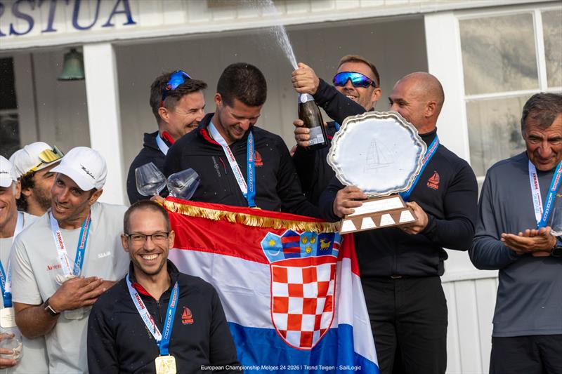 RAZJAREN (CRO) team celebrating their second Melges 24 European Championship title - Melges 24 European Championship 2026 - Tønsberg, Norway - photo © Trond Teigen / SailLogic