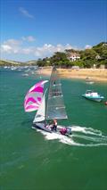 Caroline Croft sailing with Pete Gray during Merlin Rocket Salcombe Week 2023 © Oliver Turner / Salcombe Stories