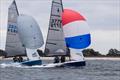 Dave Lee and Angela Bridges holding off Andy Davis and Becky Caiger on day 2 - Allen Merlin Rocket Inlands at Oxford &copy; Matthew Bell
