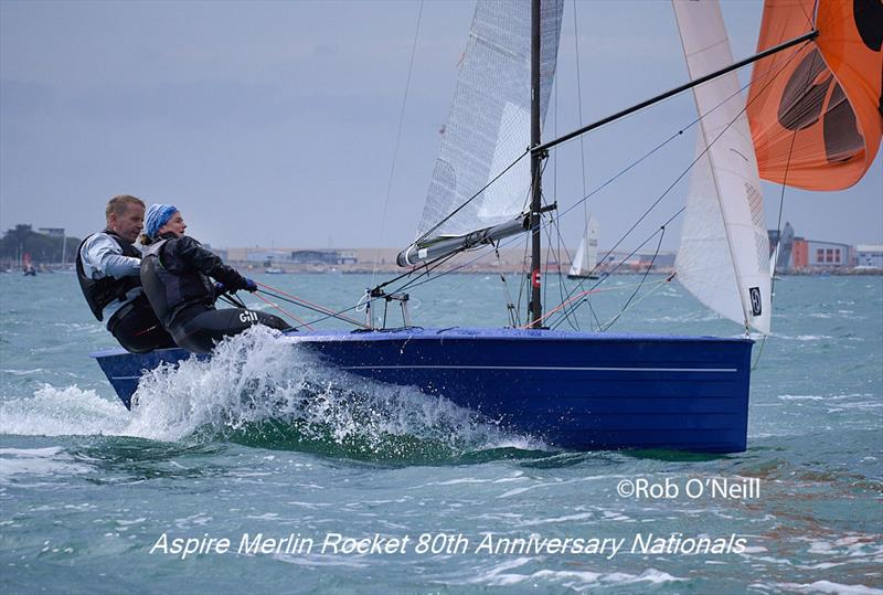 Mark Barwell and Lou Johnson flat out planing on the last reach on day 3 of the Aspire Merlin Rocket Nationals at the WPNSA - photo © Rob O'Neill