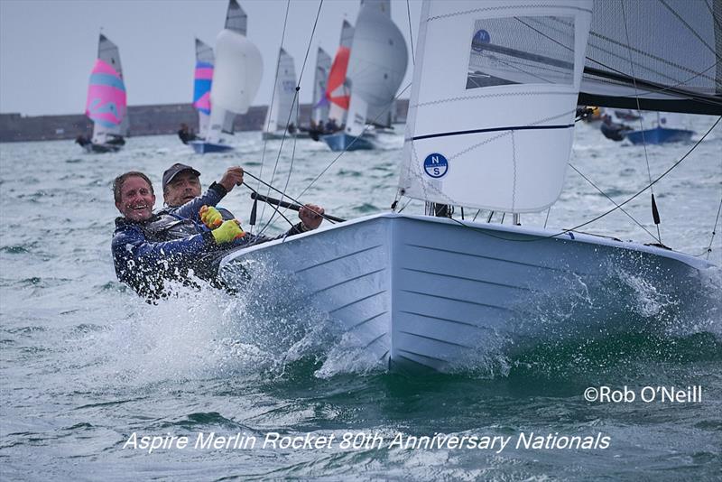 Jon Gorringe and Toby Lewis well ahead of the fleet and went on to win, no wonder they are both look so happy on day 3 of the Aspire Merlin Rocket Nationals at the WPNSA - photo © Rob O'Neill