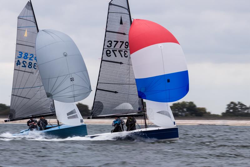 Dave Lee and Angela Bridges holding off Andy Davis and Becky Caiger on day 2 - Allen Merlin Rocket Inlands at Oxford photo copyright Matthew Bell taken at Oxford Sailing Club and featuring the Merlin Rocket class