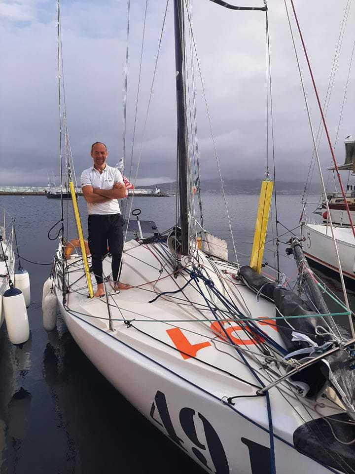 Yannick Lemmonier aboard his MiniTransat in Baiona photo copyright Rhys Walters taken at  and featuring the Mini Transat class