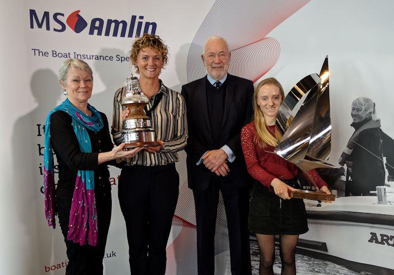 Sir Robin Knox-Johnston with the winners of the YJA Yachtsman and Young Sailor of the Year Awards 2018, Tracy Edwards, Nikki Henderson and Emily Mueller - photo © Yachting Journalists' Association