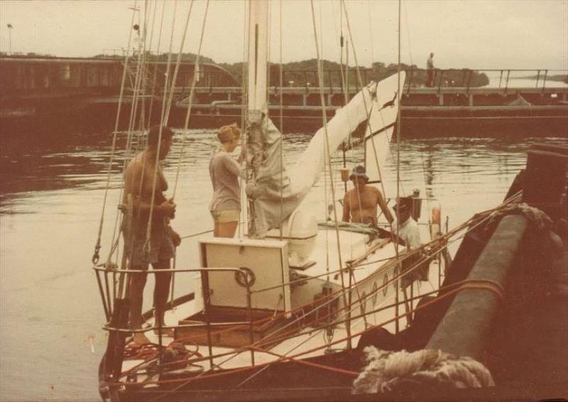 Clive and Margaret pass through the Panama Canal in 1972. The oil lamps can be seen on the port side forward of the coach house photo copyright livingourlifestyle.com taken at 