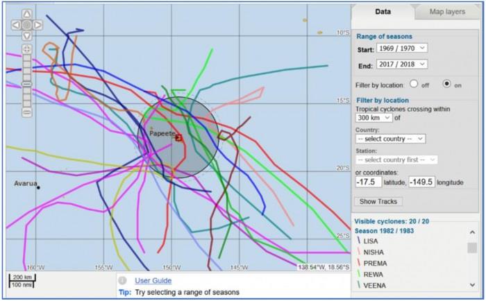 Cyclones within 300Km of Tahiti. - photo © Price and Gail (Benny) Powell