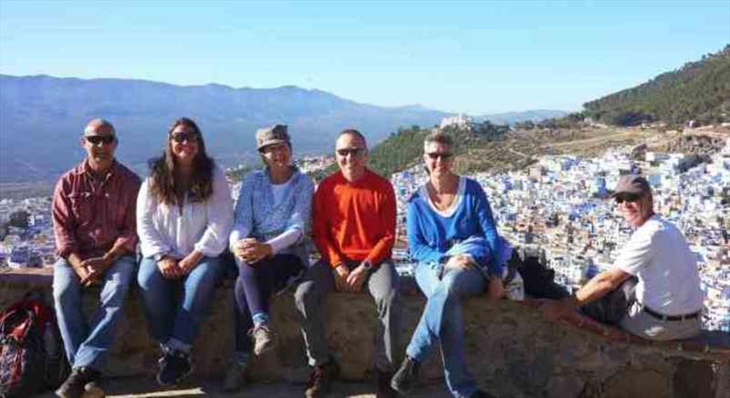 The crew at the abandoned Spanish mosque looking down over Chefchaouen - photo © SV Red Roo