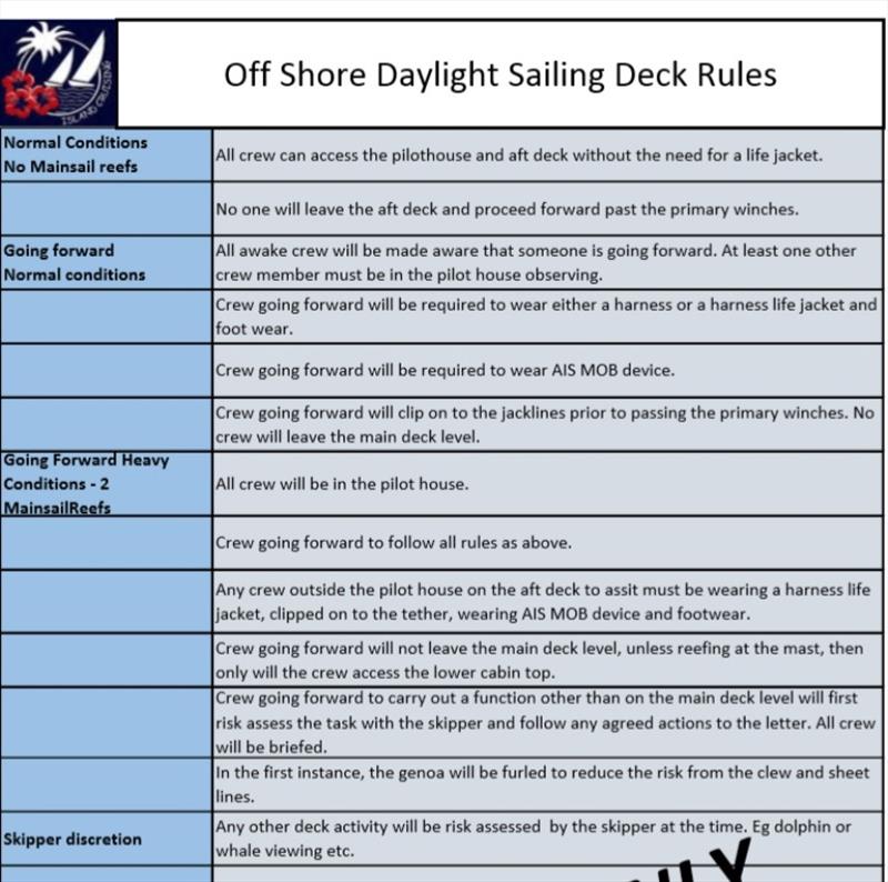 Off Shore Darkness Sailing Deck Rules - photo © Island Cruising NZ