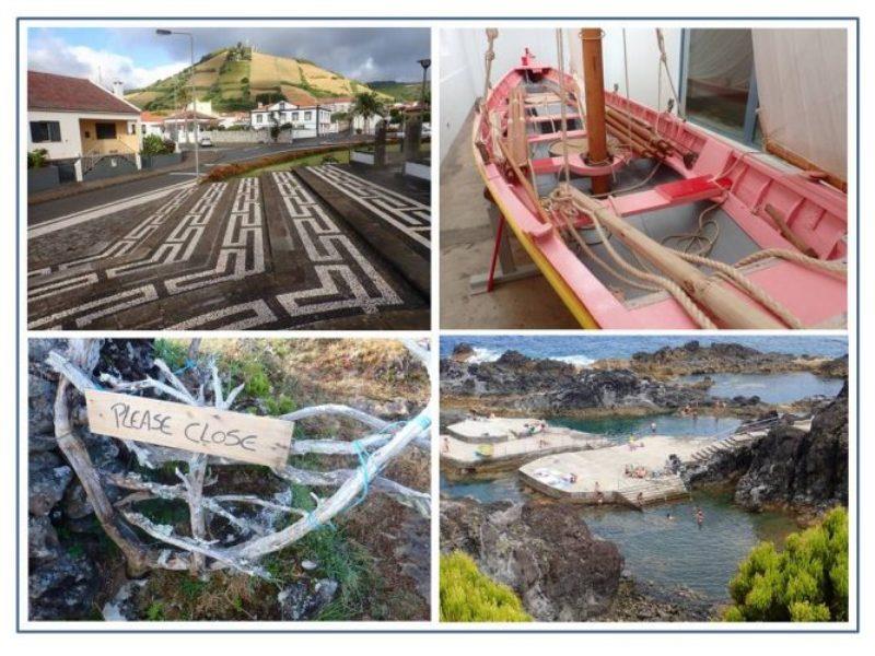 A tribute to hard working and proud Azoreans are clean towns and extensive mosaic white and black paving stones hand pounded in place one rock at a time. A traditional Azorean whaling boat adapted and improved from original New England whale boat design - photo © Rod Morris