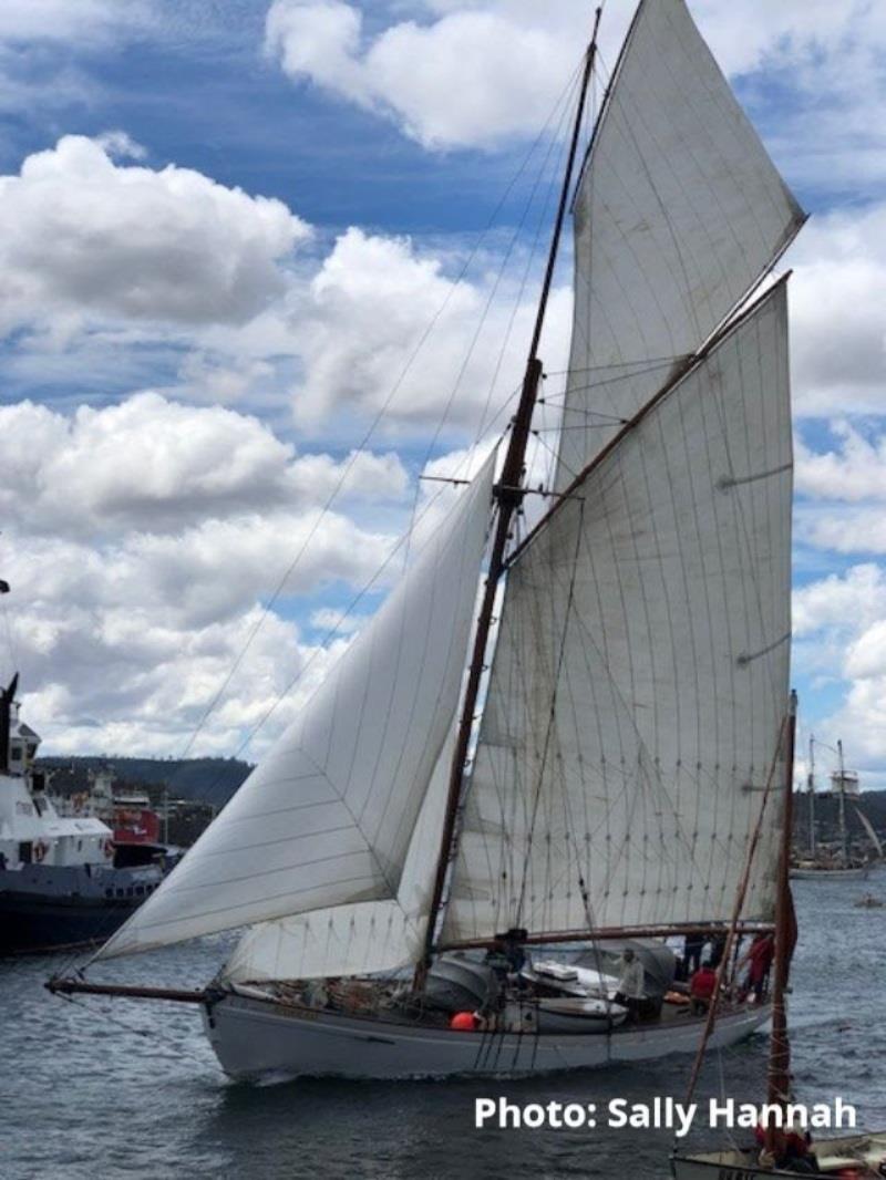 Confined sailing past the crowd on the wharf. With the centre board down, we are drawing 11 foot 6 inches water, the 28 tonne boat handles like a dinghy. - photo © Sally Hannah
