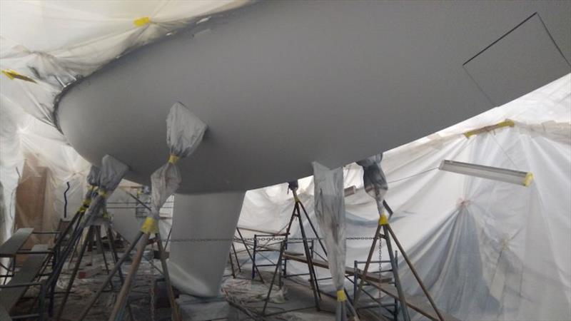 Antifouling - Final barrier coat - photo © Lyman-Morse Boatbuilding