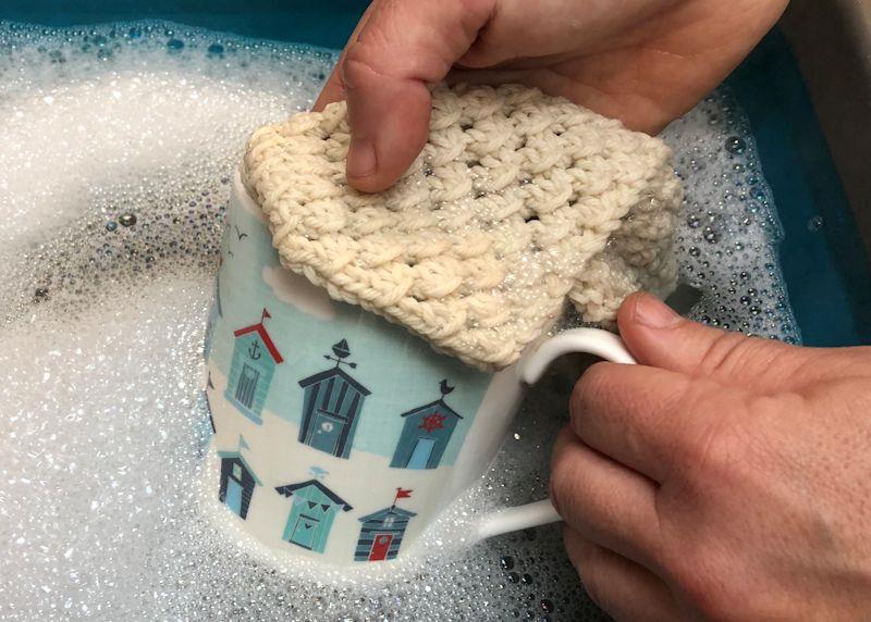 Switching plastic scrubbing sponges for knitted cotton dishcloths photo copyright Katherine Knight / www.narwhalexpeditions.com taken at 