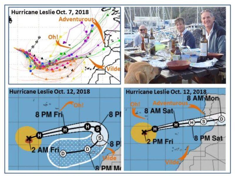 A spaghetti plot of Hurricane Leslie's potential path predictions. A pot luck cruisers dinner to chat about weather. Crazy forecast path predictions that were just 12 hours apart. The Hurricane decided Friday on Oct. 12 to make a rifle shot to Portugal photo copyright Rod Morris taken at 