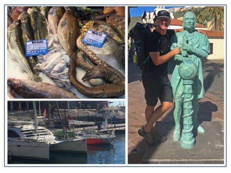 Fish markets in Azores offer a wide variety of delicacies from sea that was eye opener for a prairie boy like me. Getting tips from Christopher for upcoming voyage was tough – he was a man of few words! Oh! my Leopard 40 catamaran dwarfs Yoann's Saturnin. - photo © Rod Morris