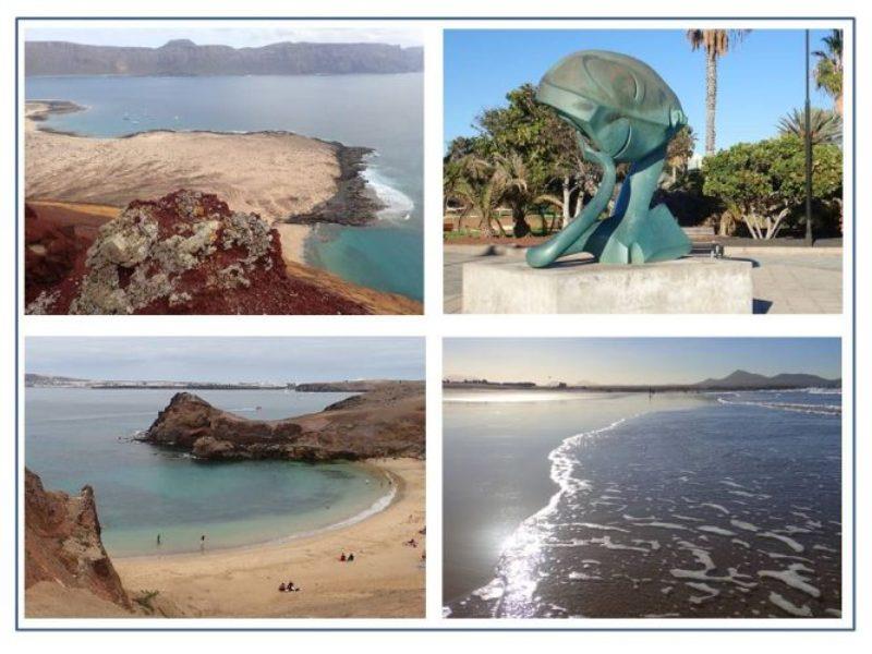 Looking south over the small anchorage on Graciosa Island from top of Montaña Amarilla, with the sheer cliffs on NW side of Lanzarote in background. One of the dozens of interesting and provocative artworks placed along the seaside promenade at Arrecife photo copyright Rod Morris taken at 