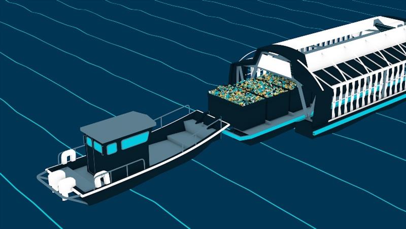 Animation of barge being taken out of the Interceptor for emptying photo copyright The Ocean Cleanup taken at 