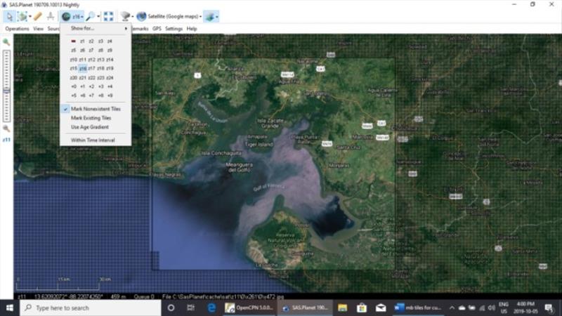 Enabling ‘view' ‘cached tiles map' and selecting the appropriate zoom level in SasPlanet will show via a shaded area - photo © Rob Murray