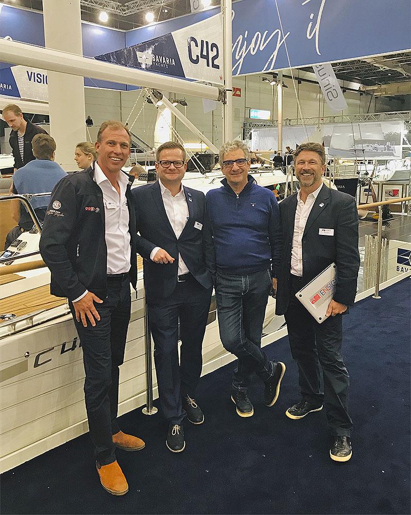 Senior Ensign Broker Jason Chipp with Project Manager Pascal Kuhn, Designer Maurizio Cossutti, and Ensign Brokers CEO Sean Rush on hand for the launch of the new C42 at the Düsseldorf Boat Show - photo © Ensign Yacht Brokers