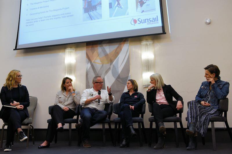 The launch of Sunsail Magenta, with Andrew Pindar OBE, Shirley Robertson OBE, Elaine Penhaul, Helena Lucas MBE, Dee Caffari MBE and Vicky Low - photo © Kim Hollamby / British Marine