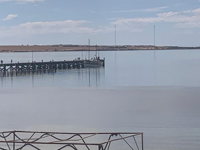 Jane Kerr tied up to the Streaky Bay pier, we topped up some fuel. - photo © Wooden Boat Shop