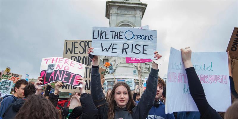 Thousands of students and young people protest in London as part of the youth strike for climate march in 2019 photo copyright Ink Drop taken at 