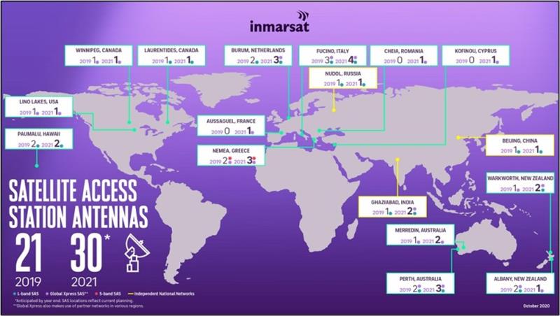 Inmarsat's ground network is expanding from 21 in 2019 to 30 by 2021 - photo © Inmarsat