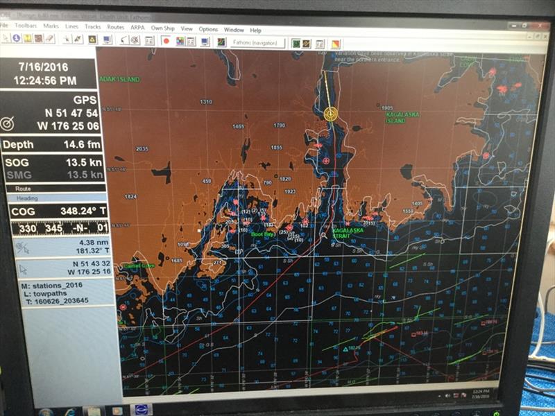 Navigational map showing vessel progress through Kagalaska Strait, heading to the Bering Sea. - photo © NOAA Fisheries
