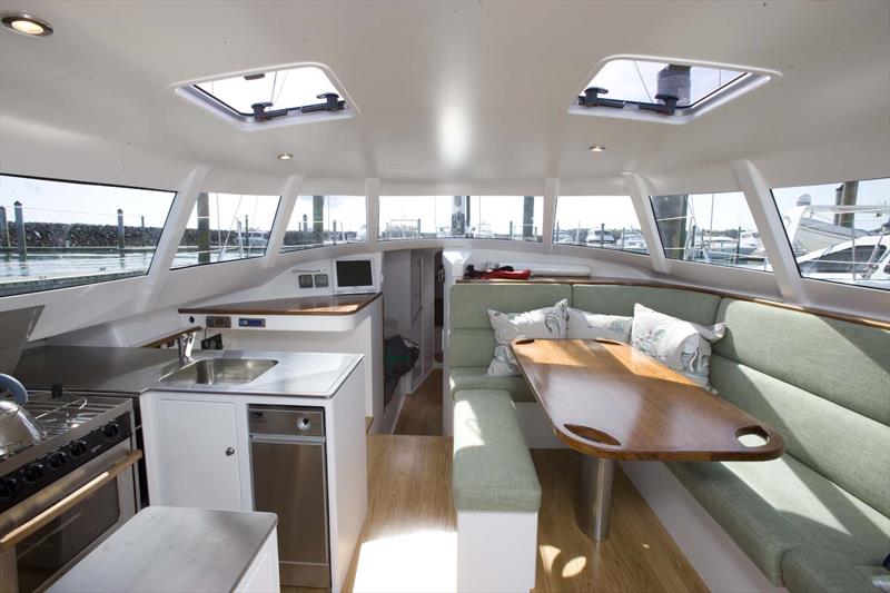 Celadon's saloon features the classic pilothouse 360 degree windows - photo © Celadon