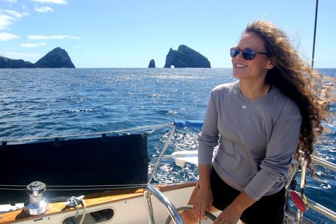 Single-handed sailor Elana Connor sails her 10.4m yacht Windfola down the North Island's east coast, past Motukokako Island off Cape Brett photo copyright Photo supplied taken at 