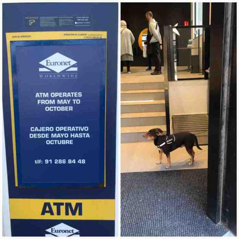 Menorca – summer holiday island, hence the ATM's only operate 6 months of the year. Check out the bank security! photo copyright Red Roo taken at 