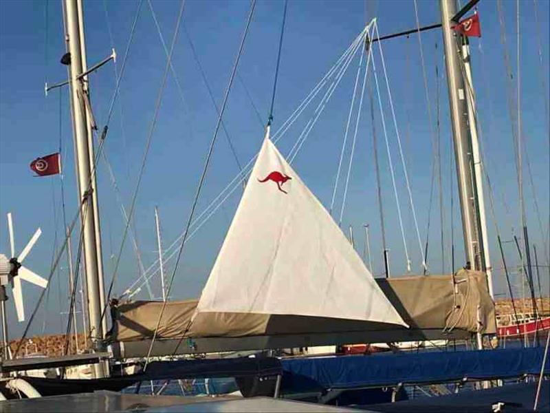 Our new anchor riding sail Maree made in Monastir photo copyright SV Red Roo taken at 
