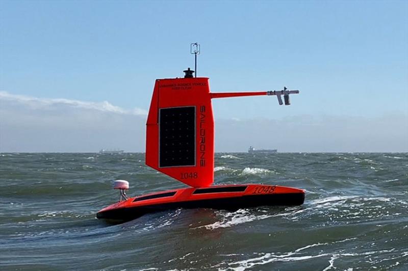 Saildrone's “hurricane wing” is a shorter, ruggedized wing optimized for tropical storm wind events Category 1 (74–95 mph/118–151 km/h) and above on the Saffir-Simpson Hurricane Wind Scale. - photo © Saildrone