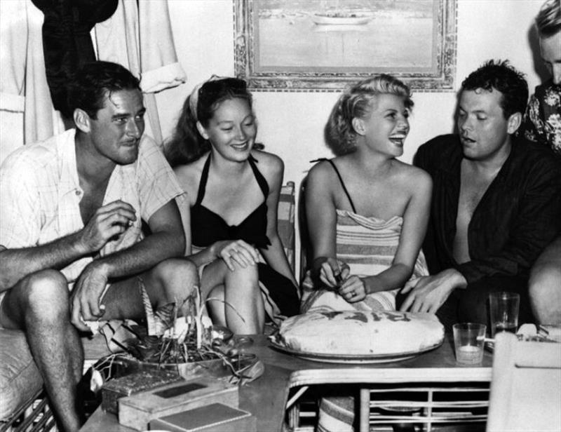 Errol, Norah Eddington, Rita Hayworth and Orson Welles on board Zaca - photo © Southern Woodenboat Sailing