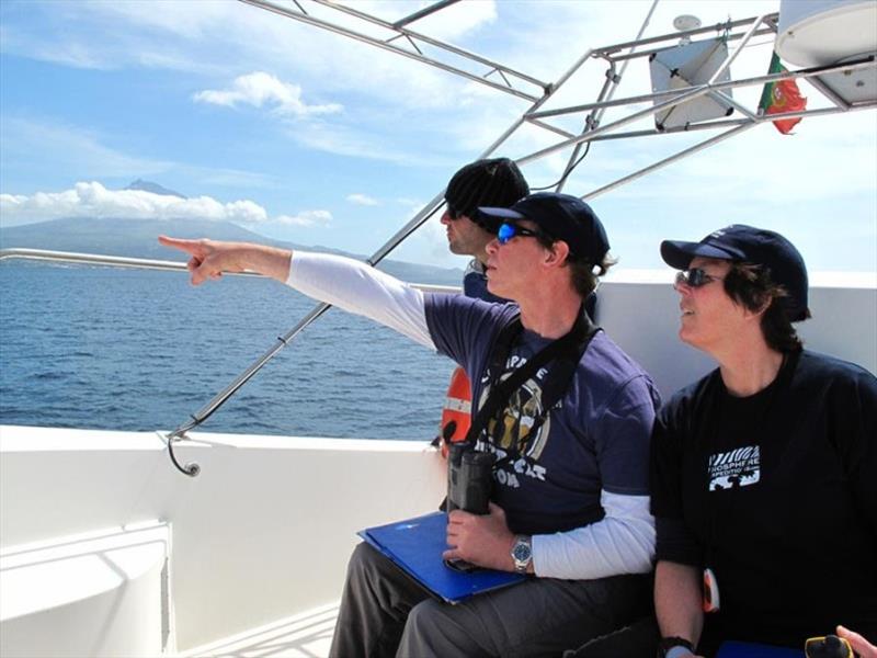 Lisa Steiner (right) with citizen scientists spotting whales in front of Pico Island, Azores - photo © Lisa Steiner