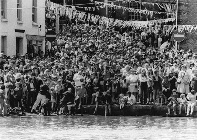 Thousands of well-wishers crowded the Hamble waterfront when Chay Blyth returned home, photo copyright Chay Blyth  Archive / PPL taken at 