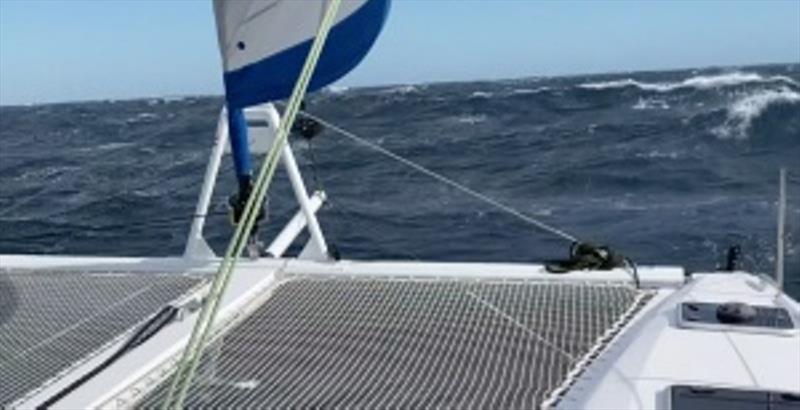 Sailing fast in 43 knots of wind and absolutely stable. - photo © Jimmy Cornell