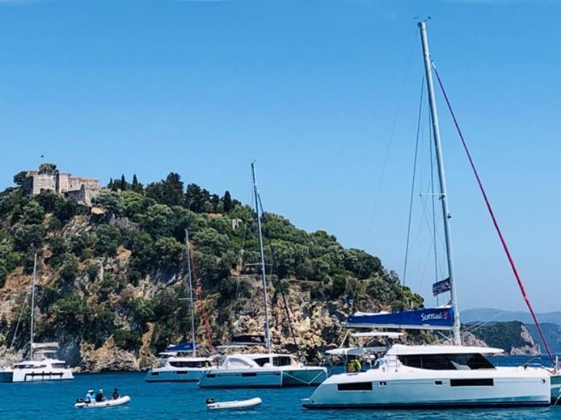 Our fleet anchored off Parga on Mainland - photo © Offshore Sailing School