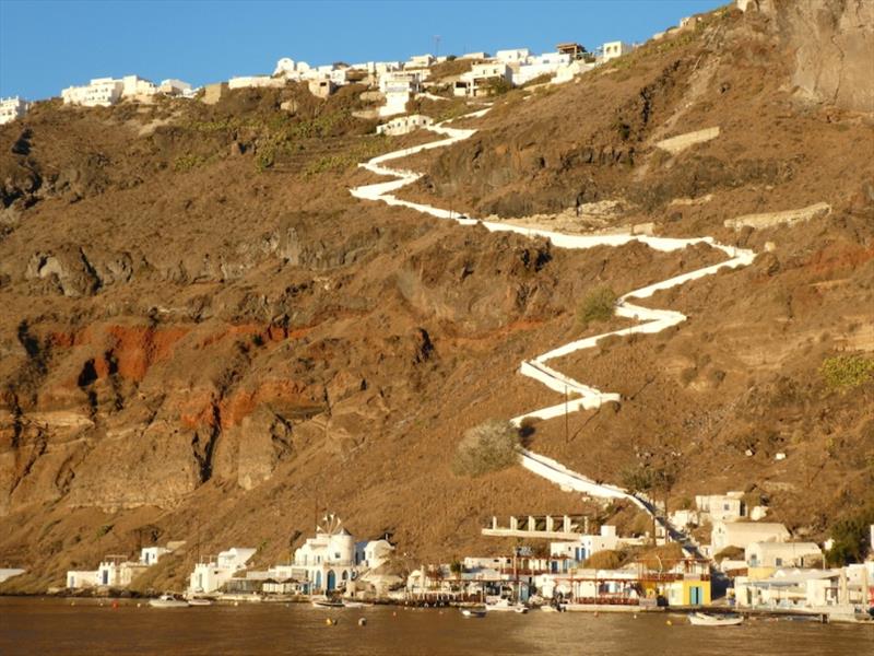 The steps up to the village on Thirasia - we went up them once and down twice! Not sure which is worse up or down photo copyright SV Red Roo taken at 