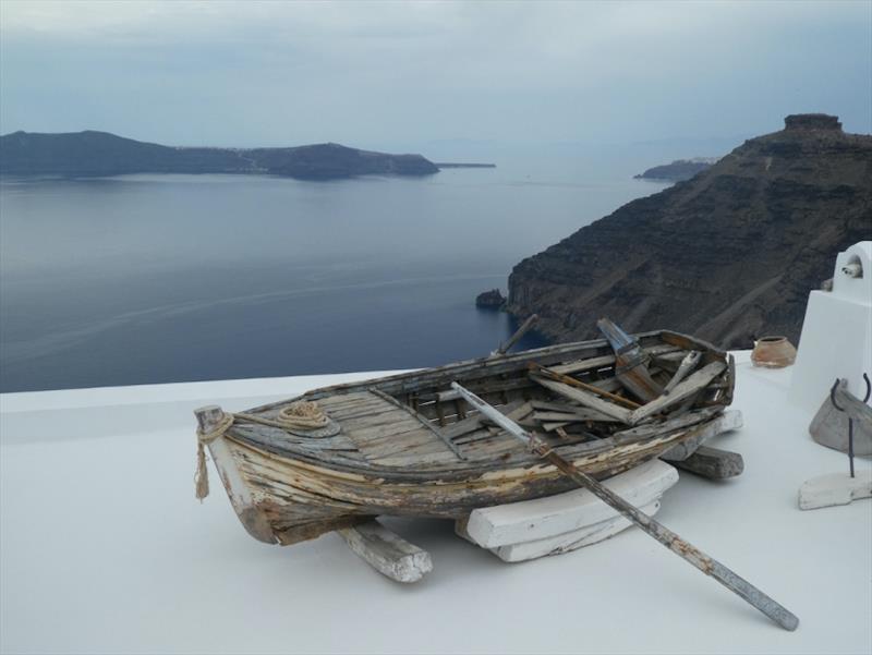 High Tide Santorini Red Roo is over on the island at the top of the picture near the white path just visible. - photo © SV Red Roo