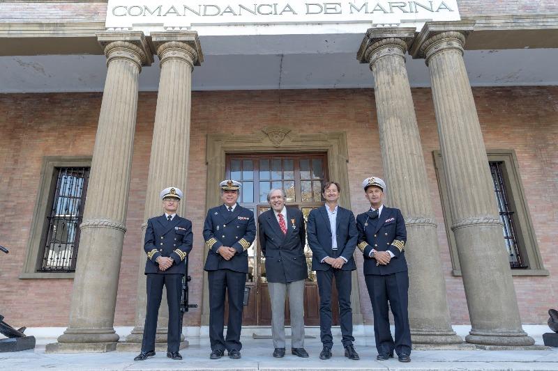 (L to R) Juan José Valero Rodríguez, captain of cor beta, 2nd commander of Naval Command of Seville Javier Albert Pérez, captain of Ship, Naval Commander of Seville Jimmy Cornell, British sailor Xavier Desmarest, General Director GLY Carlos Maté San Román photo copyright Carmen Hidalgo / GLYWO taken at 